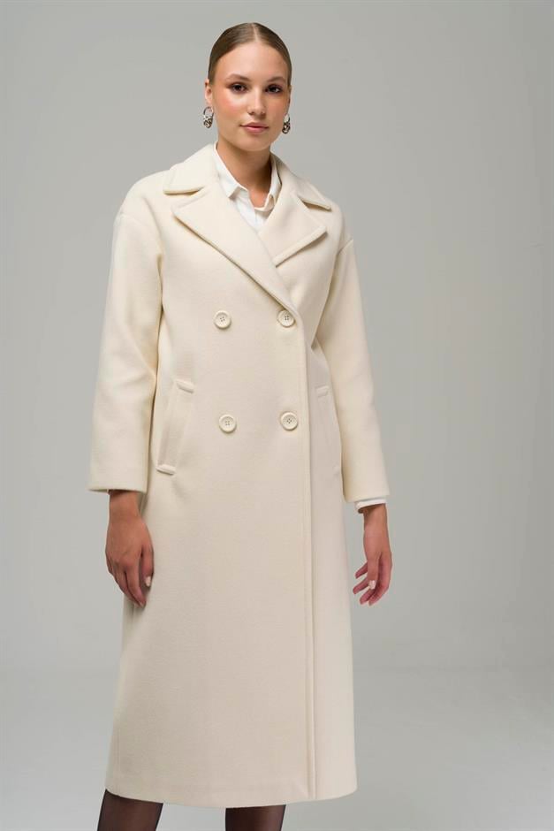Double Breasted Mid-Length Oversize Coat IVORY 3860-Y