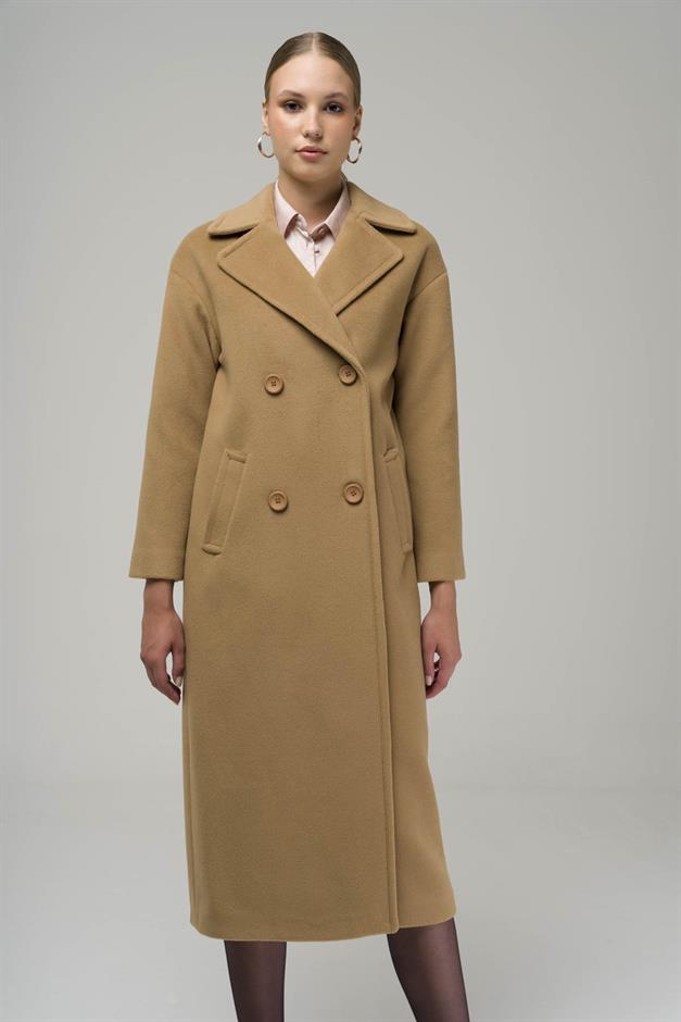 Double Breasted Mid-Length Oversize Coat CAMEL 3860-Y
