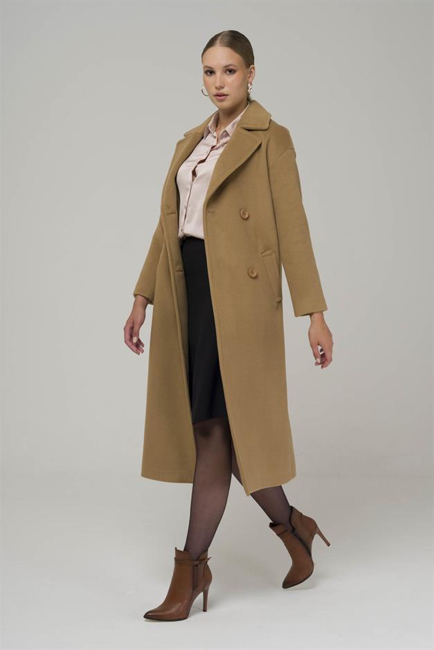 Double Breasted Mid-Length Oversize Coat CAMEL 3860-Y