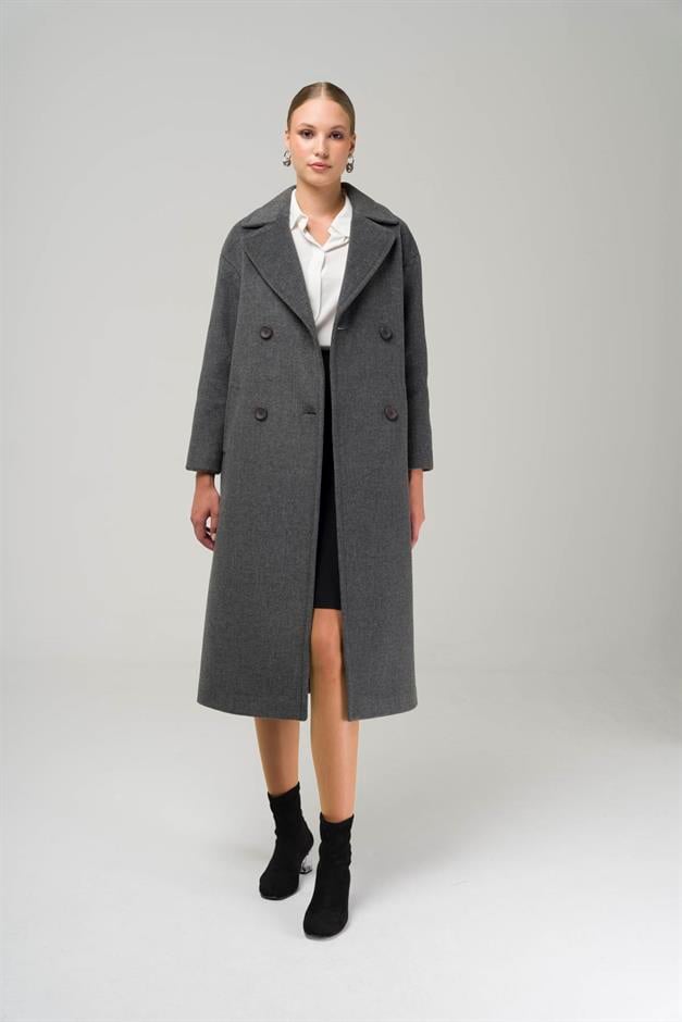 Double Breasted Mid-Length Oversize Coat DARK GREY 3860-Y