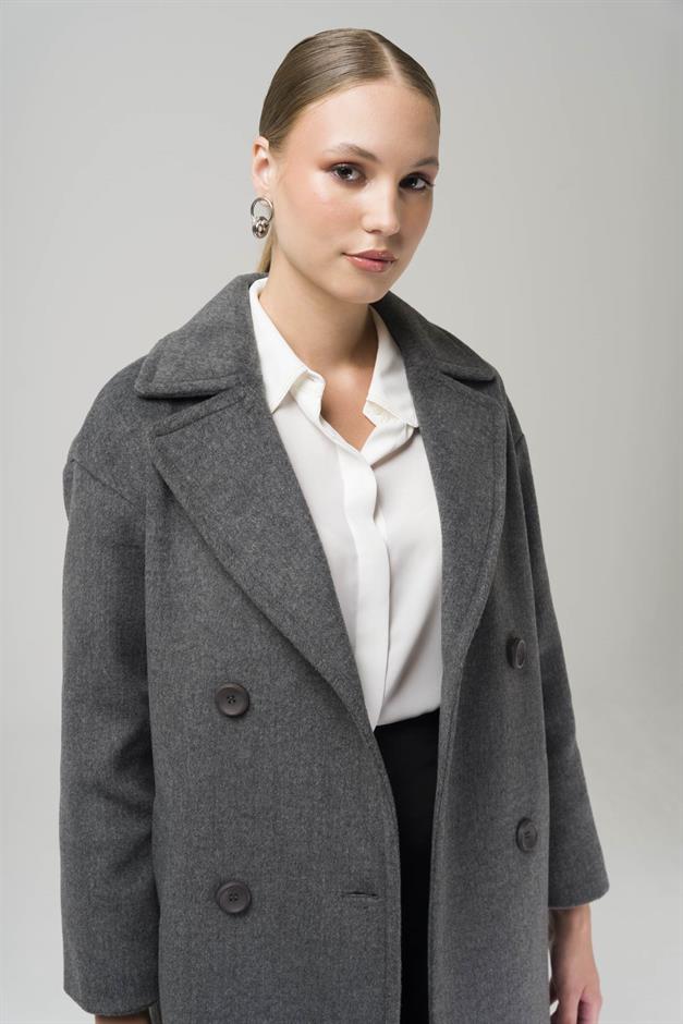 Double Breasted Mid-Length Oversize Coat DARK GREY 3860-Y