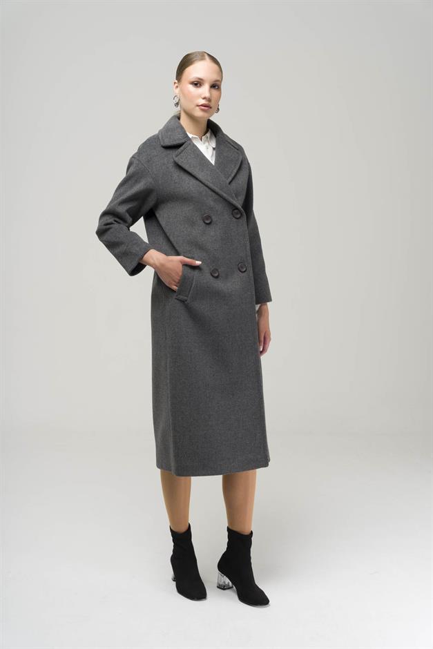 Double Breasted Mid-Length Oversize Coat DARK GREY 3860-Y