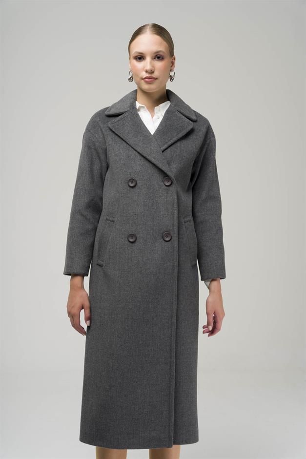 Double Breasted Mid-Length Oversize Coat DARK GREY 3860-Y