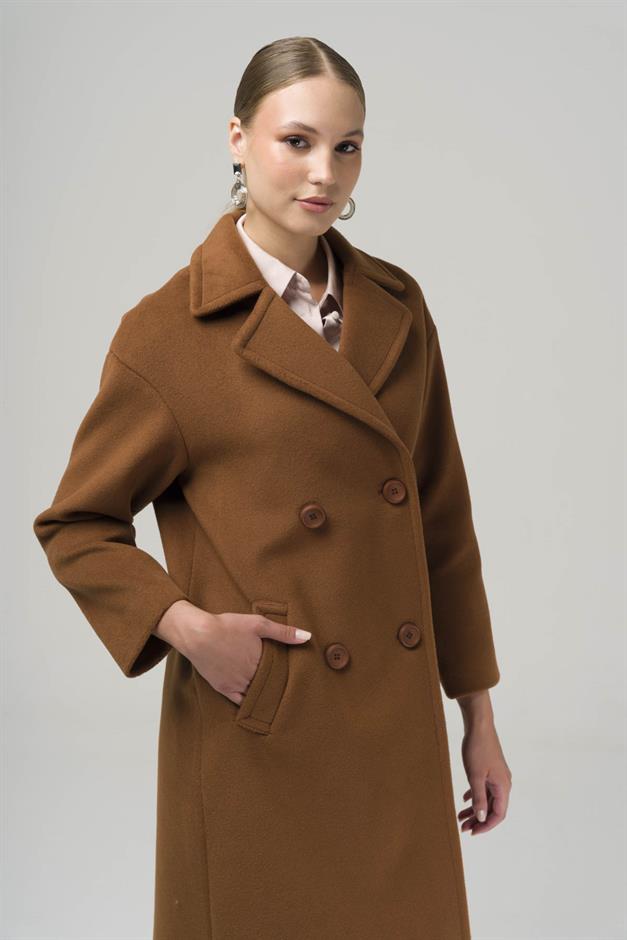 Double Breasted Mid-Length Oversize Coat CAMEL 3860-Y