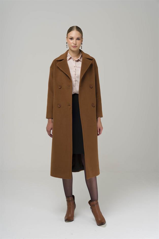 Double Breasted Mid-Length Oversize Coat CAMEL 3860-Y