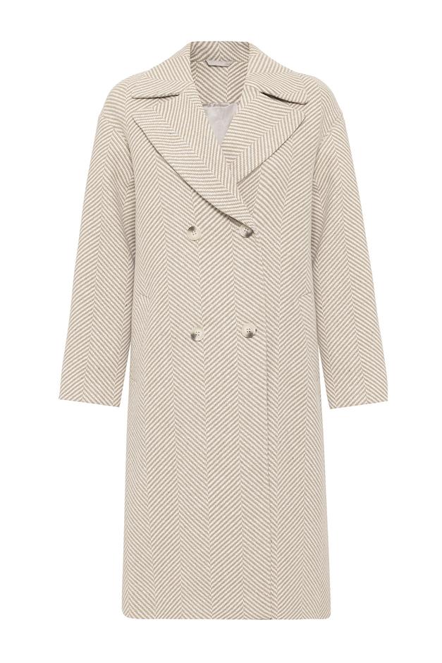 Double-Breasted Herringbone Pattern Oversize Coat IVORY 3037