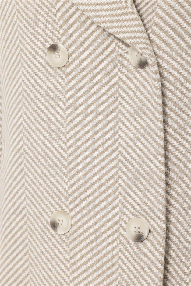 Double-Breasted Herringbone Pattern Oversize Coat IVORY 3037