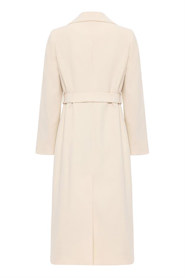 Double-Breasted Mid-Length Coat with Waist Tie IVORY 3754