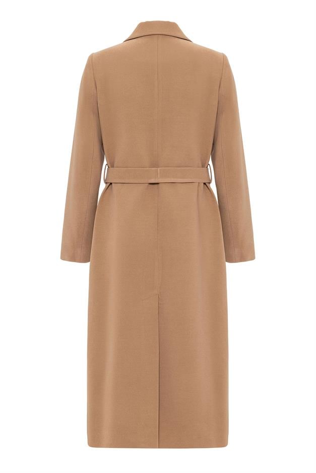 Double-Breasted Mid-Length Coat with Waist Tie CAMEL 3754