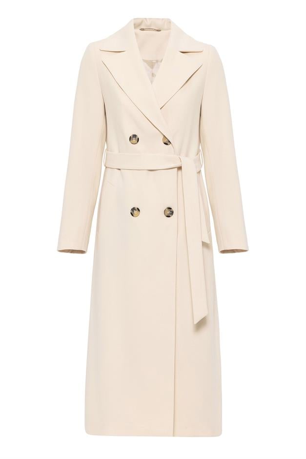 Double-Breasted Mid-Length Coat with Waist Tie IVORY 3754