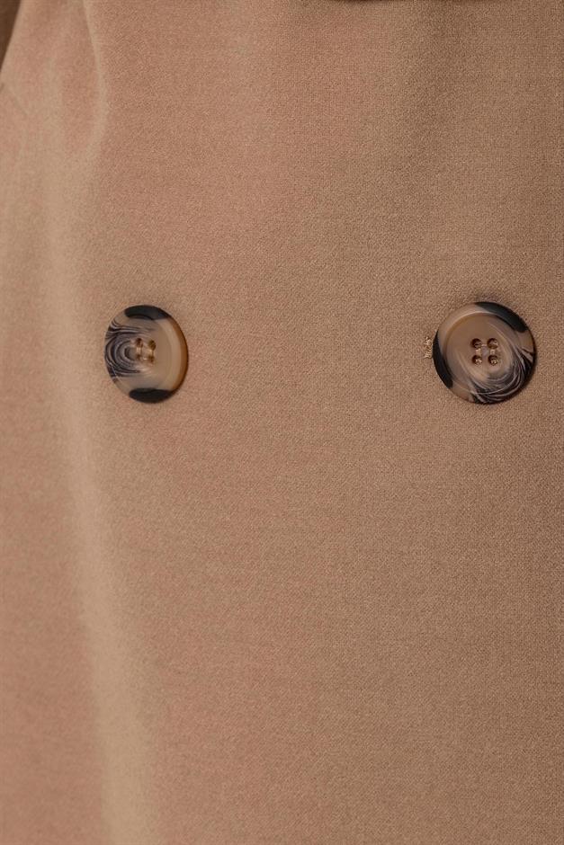 Double-Breasted Mid-Length Coat with Waist Tie CAMEL 3754