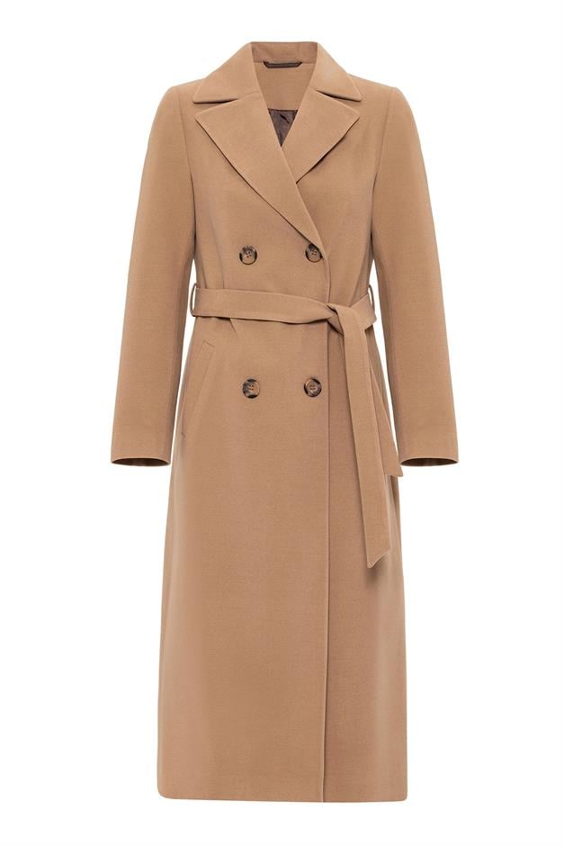 Double-Breasted Mid-Length Coat with Waist Tie CAMEL 3754