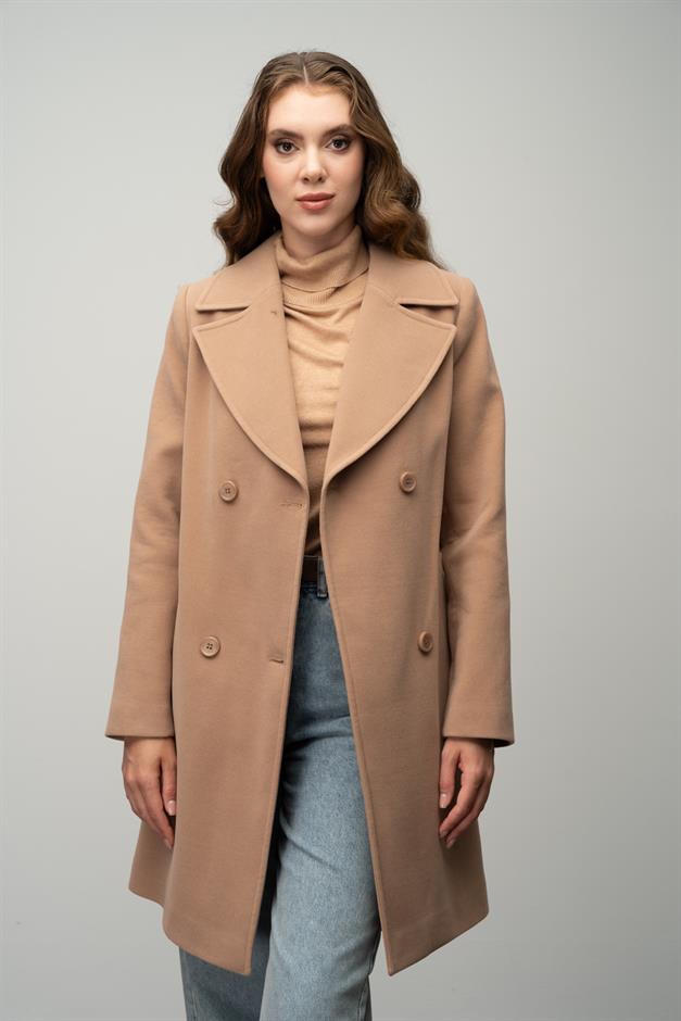 معطف مزدوج الصدر مربوط عند الخصر كامل 3058