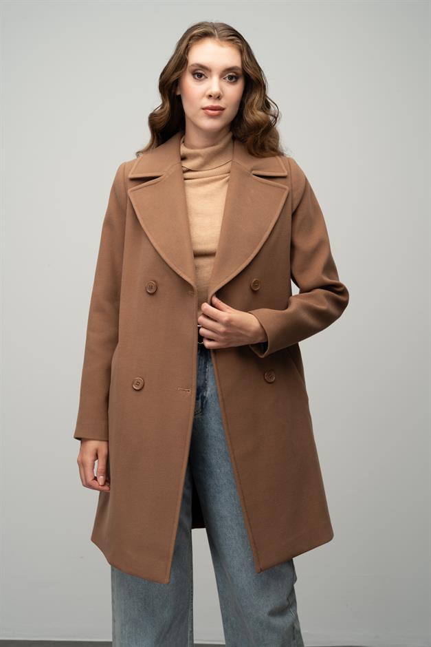 معطف مزدوج الصدر مربوط عند الخصر التبغ 3058