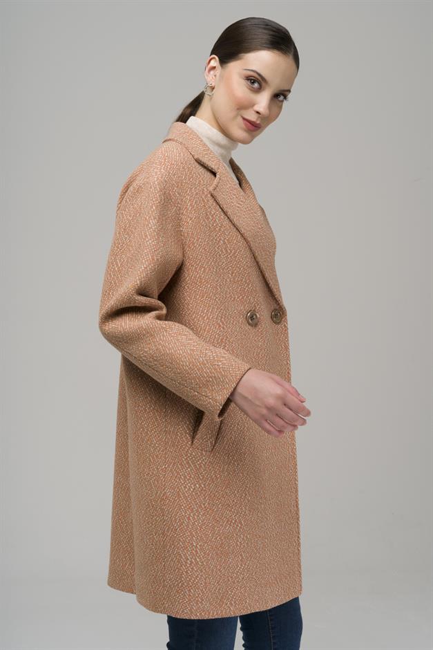 Double Breasted Oversize Herringbone Coat STRAW 3949