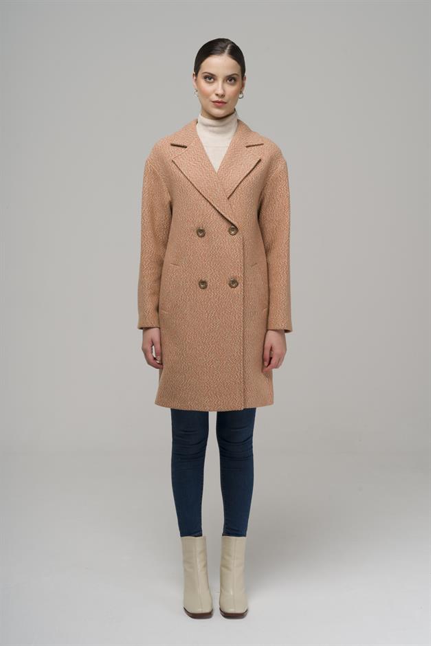 Double Breasted Oversize Herringbone Coat STRAW 3949