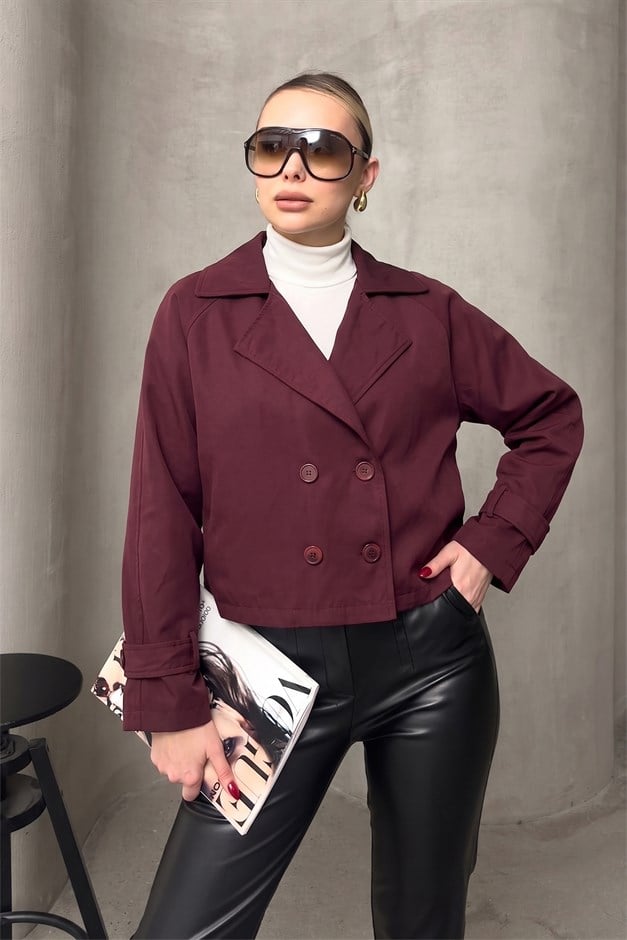Kruvaze Oversize Ceket BORDO 8278