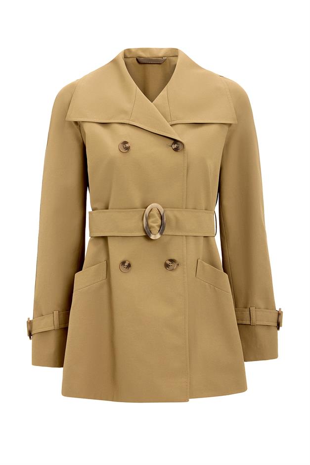 Double-Breasted Raglan Sleeve Water-Repellent Short Trench Coat CAMEL 6762