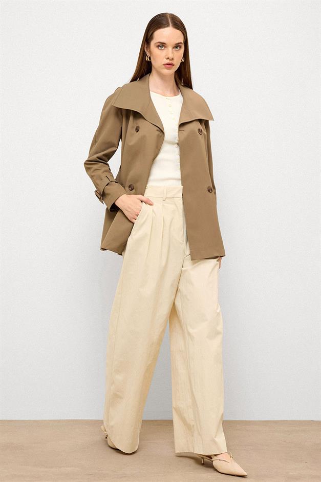 Double-Breasted Raglan Sleeve Water-Repellent Short Trench Coat VIZON 6762