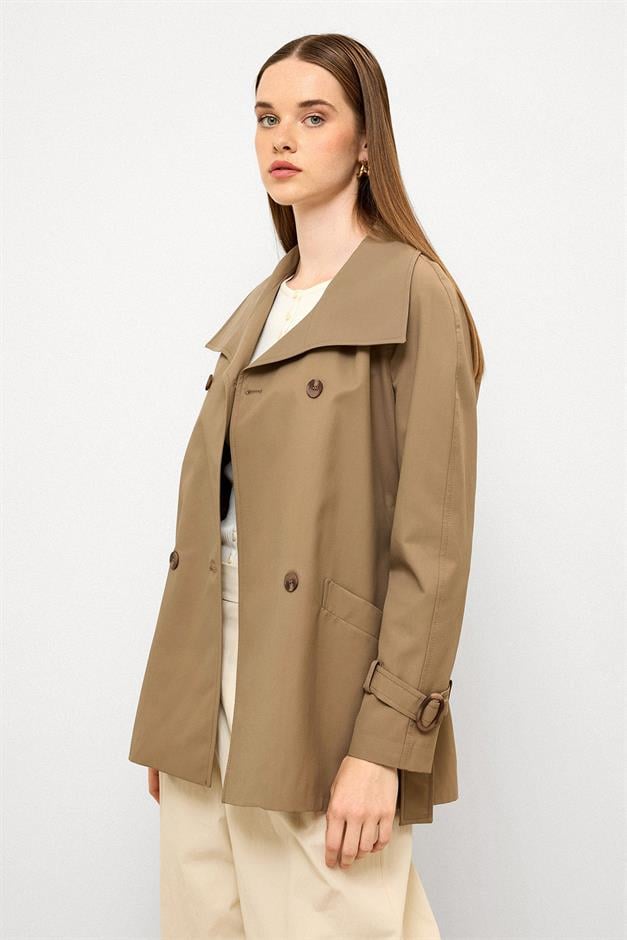 Double-Breasted Raglan Sleeve Water-Repellent Short Trench Coat VIZON 6762