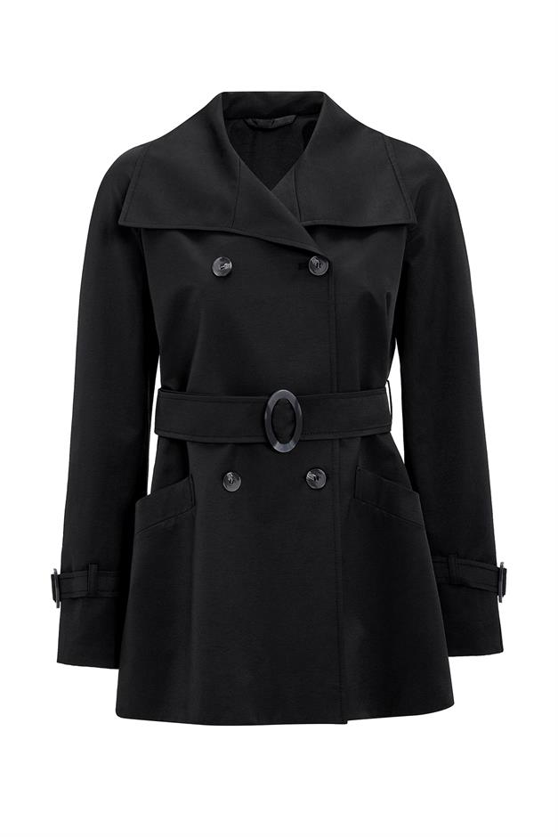 Double-Breasted Raglan Sleeve Water-Repellent Short Trench Coat BLACK 6762