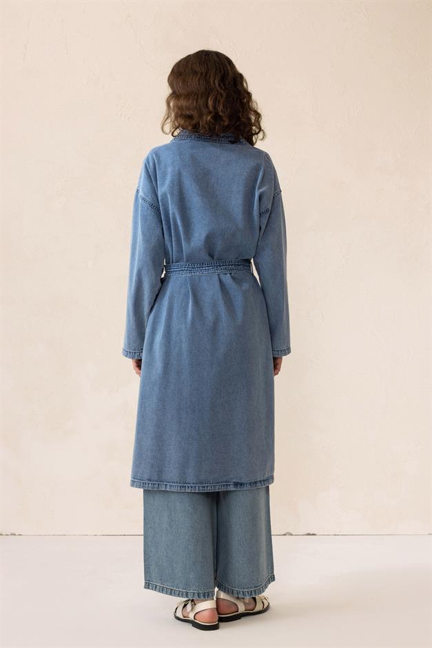 Unlined Denim Coat with Belt Detail BLUE 6731