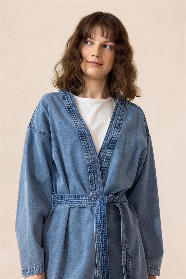 Unlined Denim Coat with Belt Detail BLUE 6731