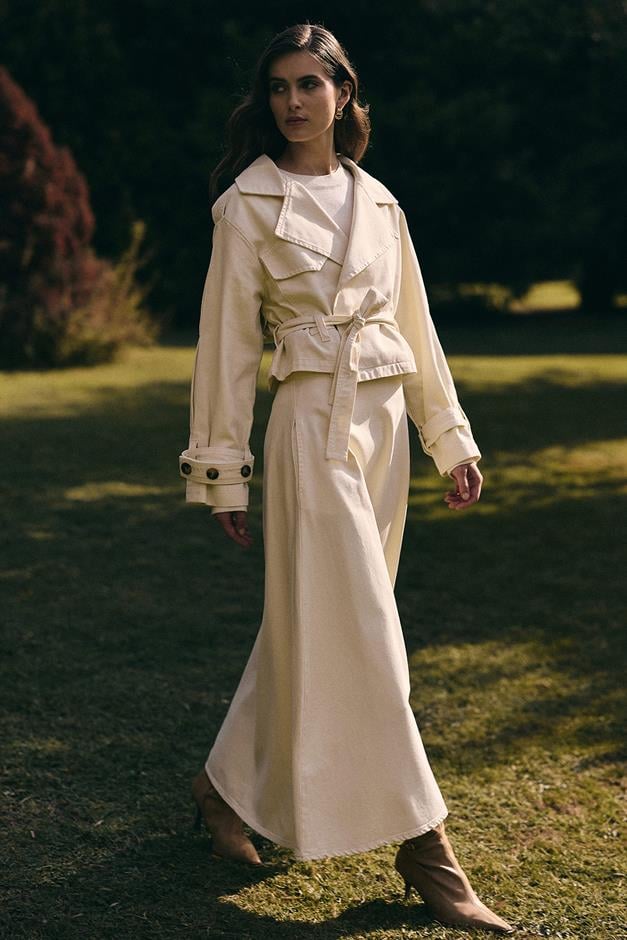 Crop Denim Jacket with Belt Detail IVORY 8277