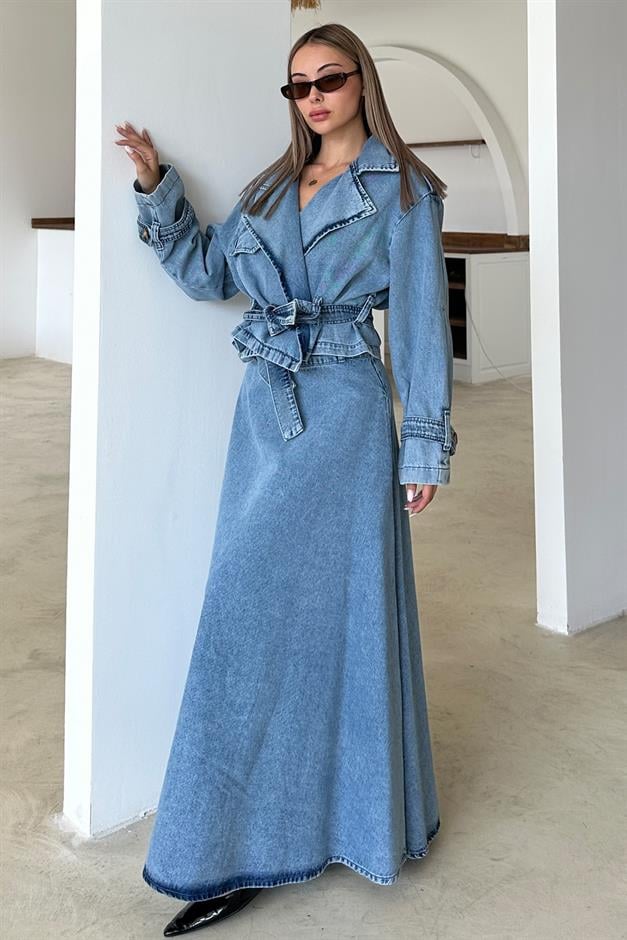 Crop Denim Jacket with Belt Detail BLUE 8277