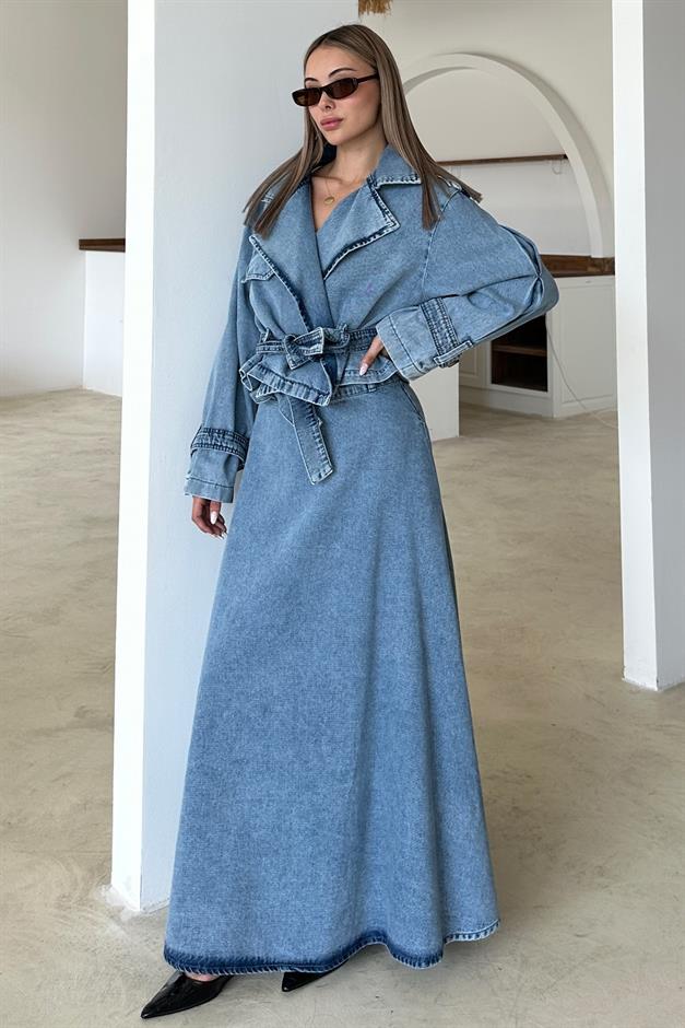 Crop Denim Jacket with Belt Detail BLUE 8277