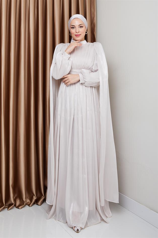 فستان سهرة حرير من يورغو مع وشاح وتفاصيل عباءة حجر 1237