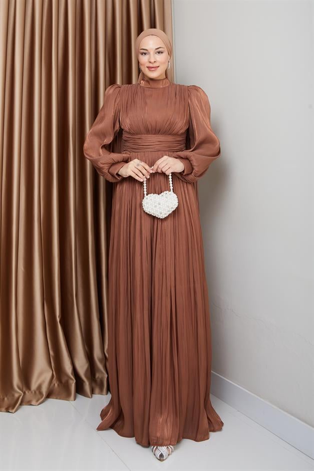 فستان سهرة حرير من يورغو مع وشاح وتفاصيل عباءة التبغ 1237