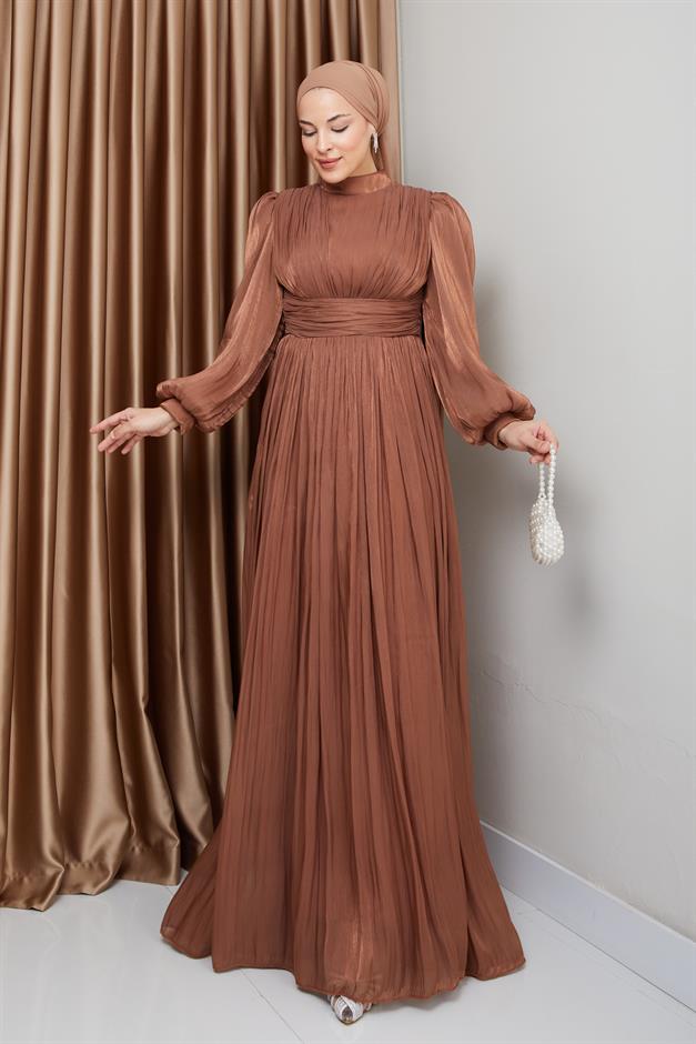 فستان سهرة حرير من يورغو مع وشاح وتفاصيل عباءة التبغ 1237