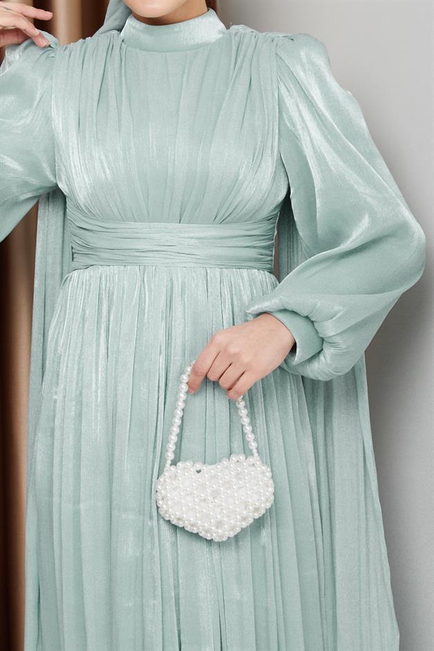 فستان سهرة حرير من يورغو مع وشاح وتفاصيل عباءة مثل 1237