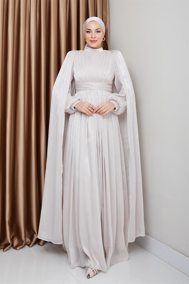 فستان سهرة حرير من يورغو مع وشاح وتفاصيل عباءة حجر 1237