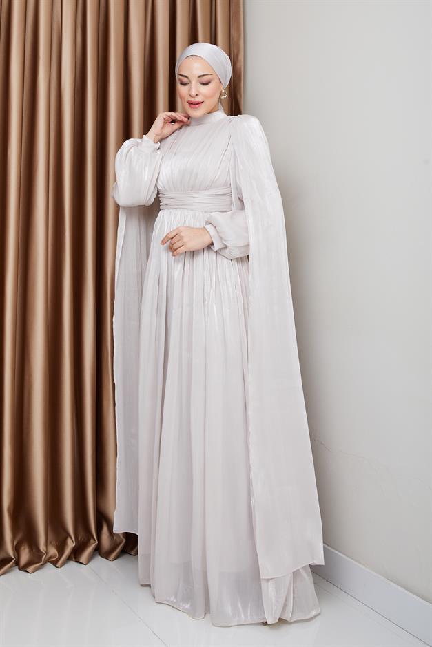 فستان سهرة حرير من يورغو مع وشاح وتفاصيل عباءة حجر 1237