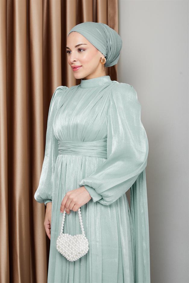 فستان سهرة حرير من يورغو مع وشاح وتفاصيل عباءة مثل 1237