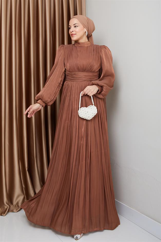 فستان سهرة حرير من يورغو مع وشاح وتفاصيل عباءة التبغ 1237