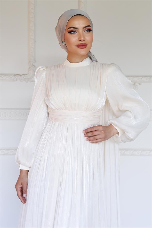 فستان سهرة حرير من يورغو مع وشاح وتفاصيل عباءة العاج 1237