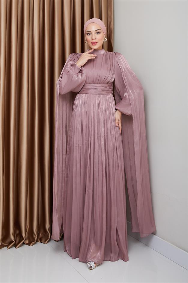 فستان سهرة حرير من يورغو مع وشاح وتفاصيل عباءة وَردَة 1237