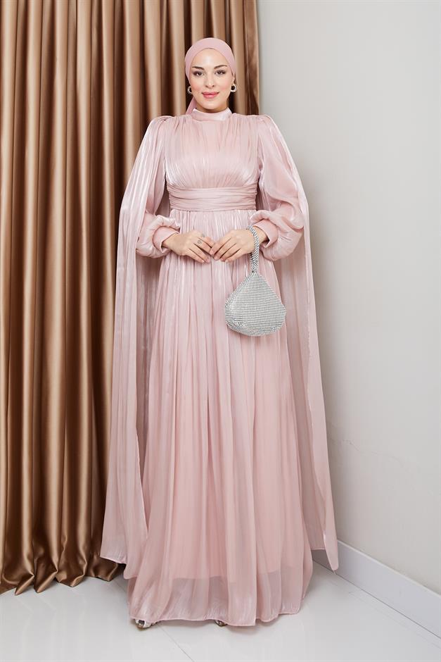 فستان سهرة حرير من يورغو مع وشاح وتفاصيل عباءة مسحوق 1237