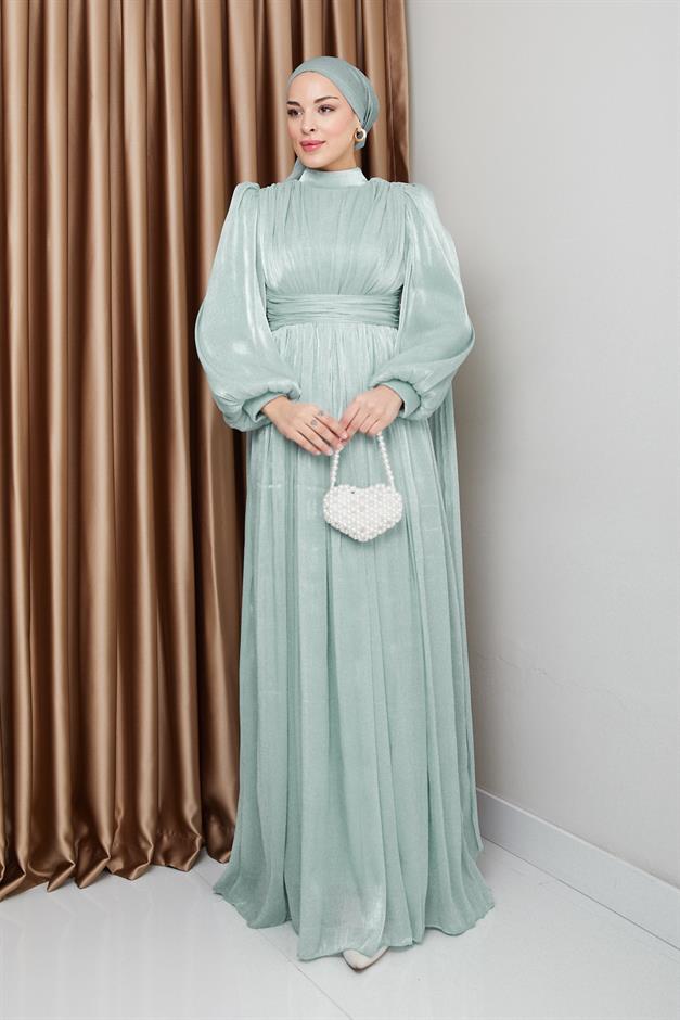 فستان سهرة حرير من يورغو مع وشاح وتفاصيل عباءة مثل 1237