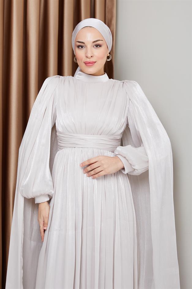 فستان سهرة حرير من يورغو مع وشاح وتفاصيل عباءة حجر 1237