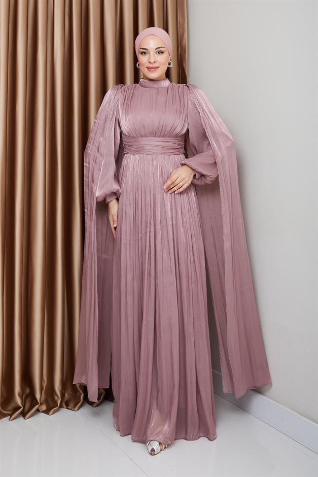 فستان سهرة حرير من يورغو مع وشاح وتفاصيل عباءة وَردَة 1237