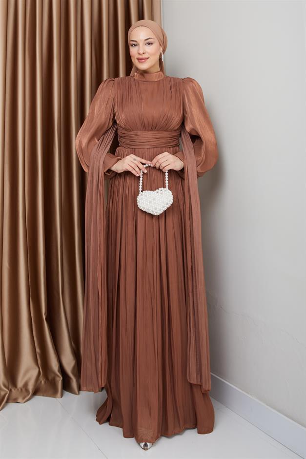 فستان سهرة حرير من يورغو مع وشاح وتفاصيل عباءة التبغ 1237