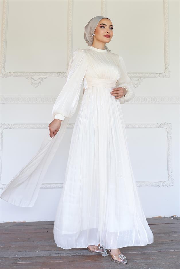 فستان سهرة حرير من يورغو مع وشاح وتفاصيل عباءة العاج 1237