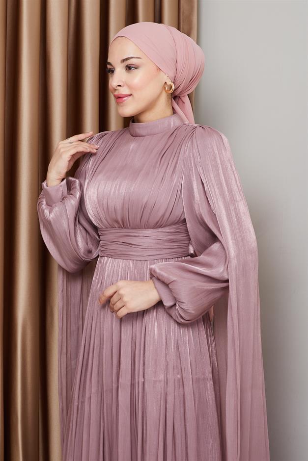 فستان سهرة حرير من يورغو مع وشاح وتفاصيل عباءة وَردَة 1237