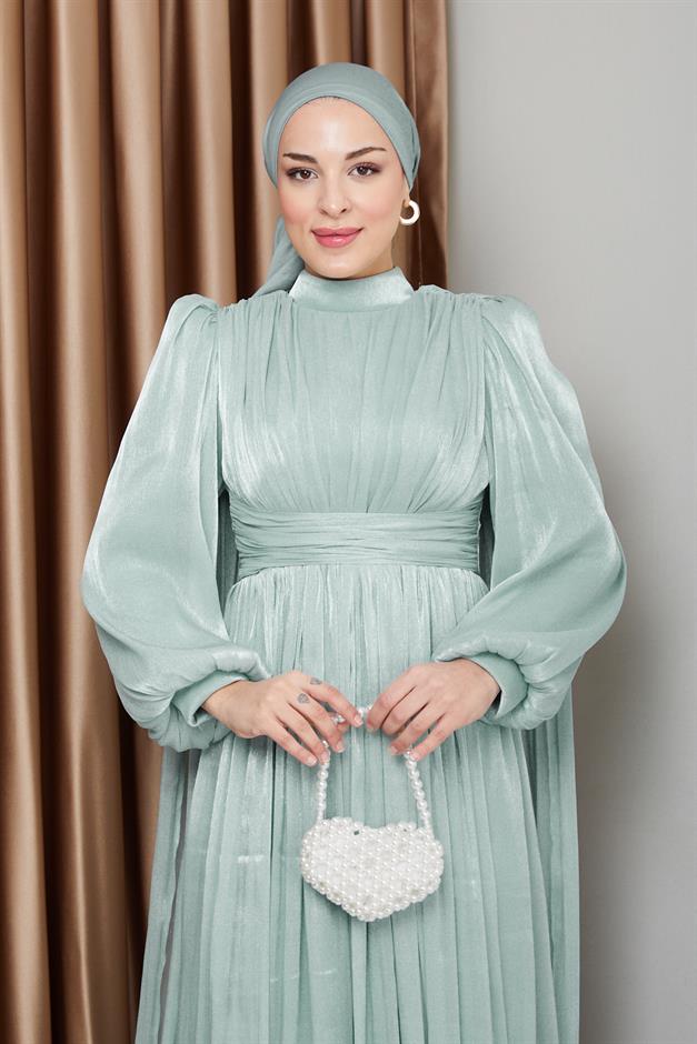 فستان سهرة حرير من يورغو مع وشاح وتفاصيل عباءة مثل 1237