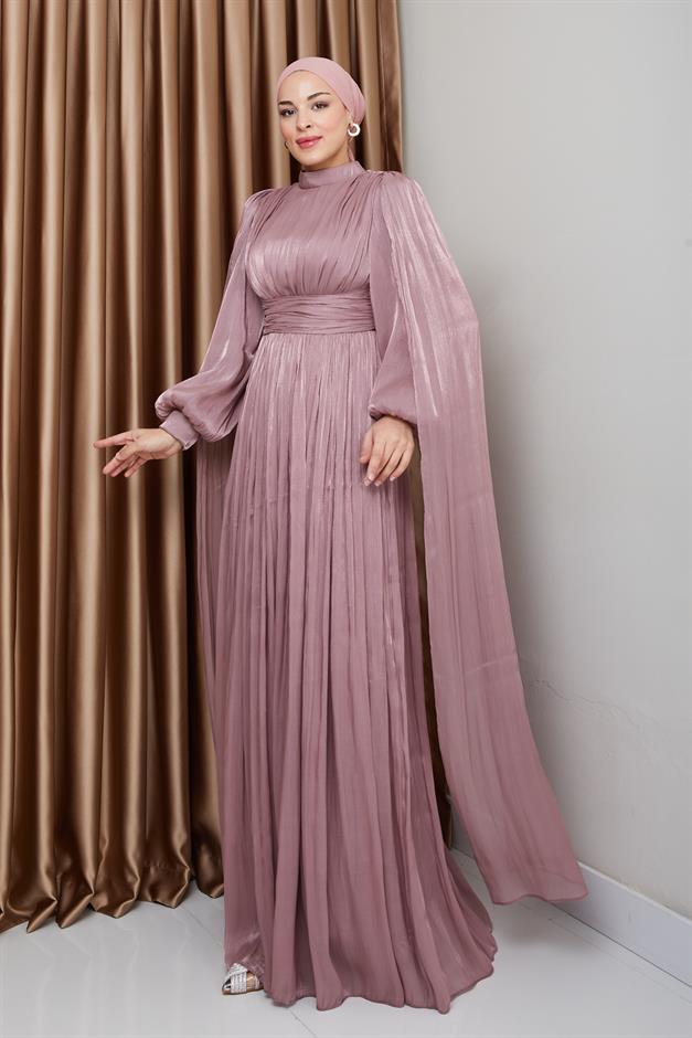 فستان سهرة حرير من يورغو مع وشاح وتفاصيل عباءة وَردَة 1237