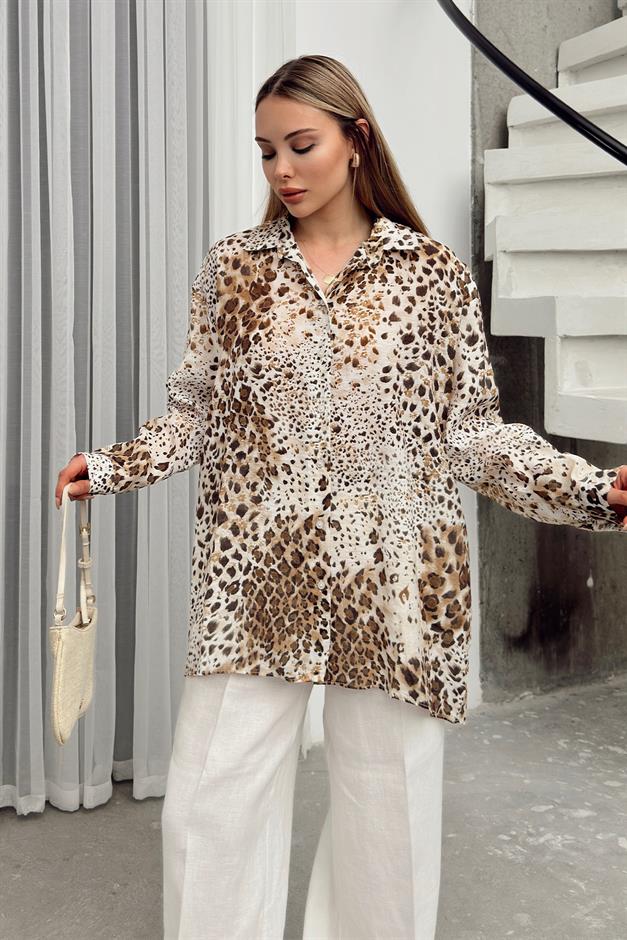 Leopard Patterned Casual Shirt COFFEE 9321